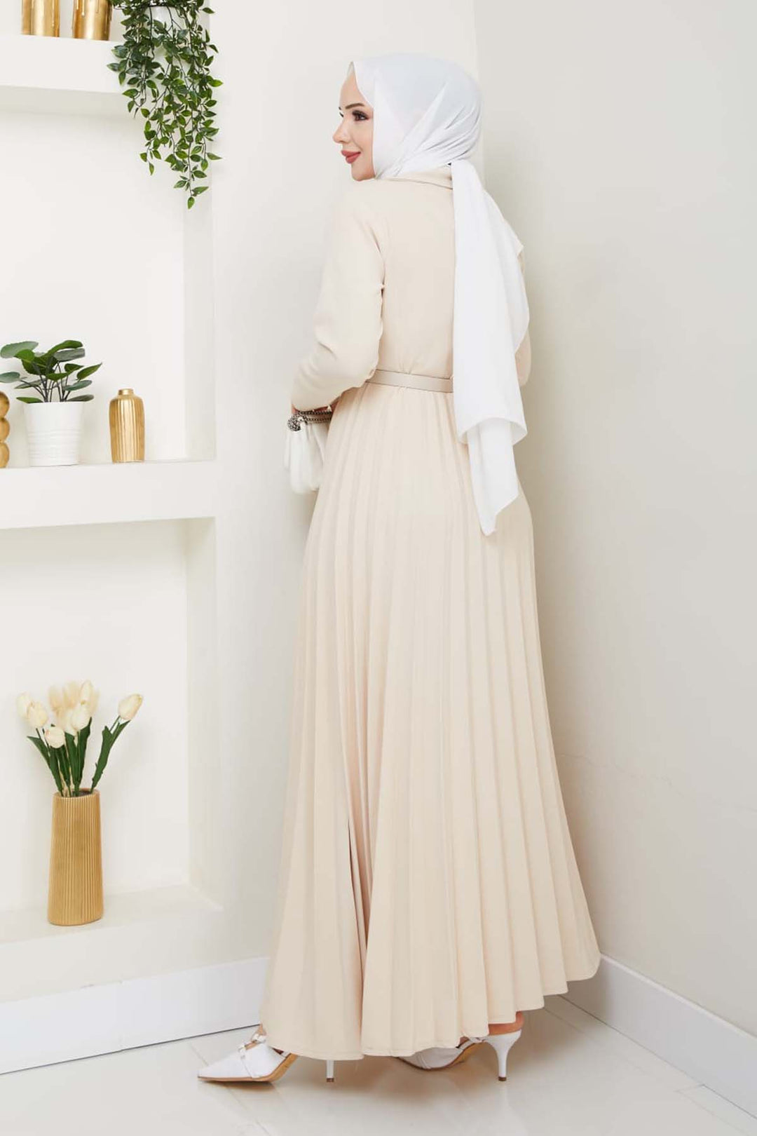 BNG Women Piliseli Elbise Taş Rengi 4747 - Nîmes