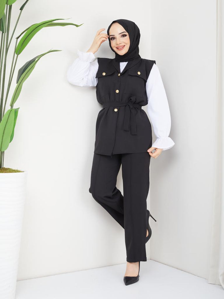 BNG Women Vest Hijab 3 Piece Set Black - Clermont