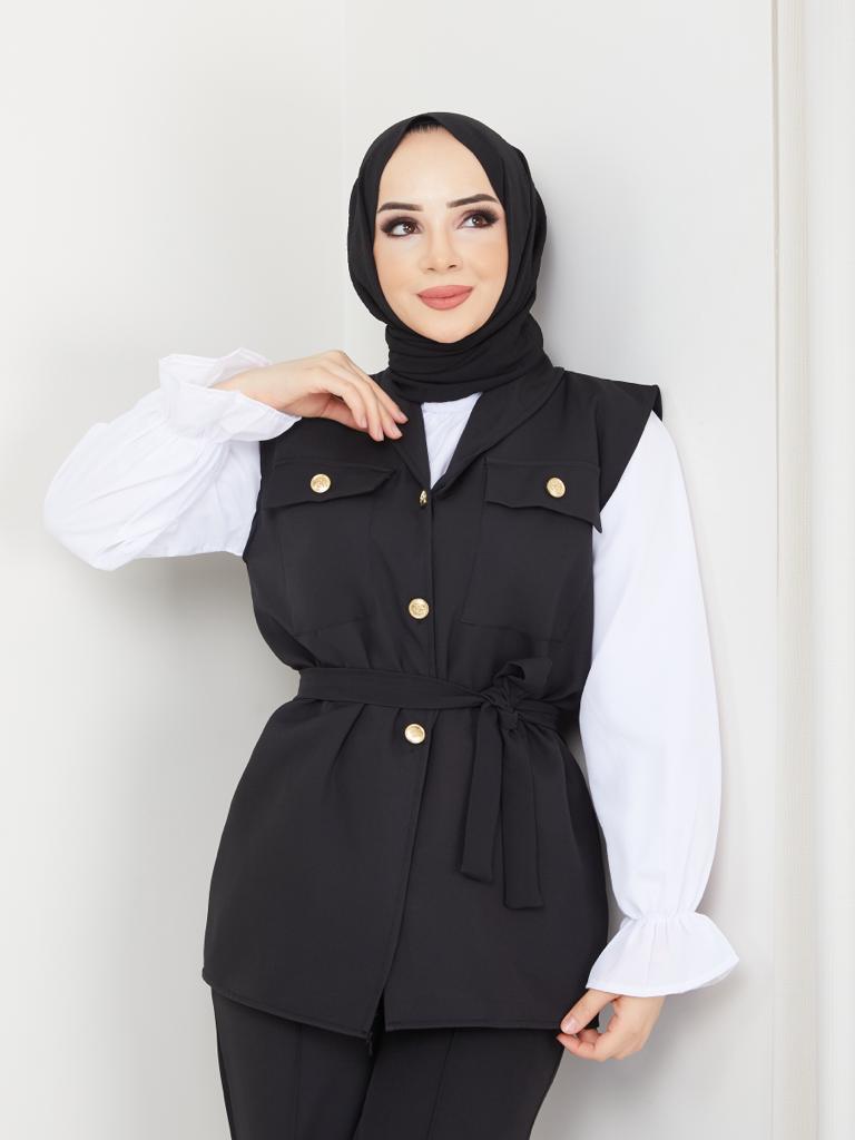 BNG Women Vest Hijab 3 Piece Set Black - Clermont