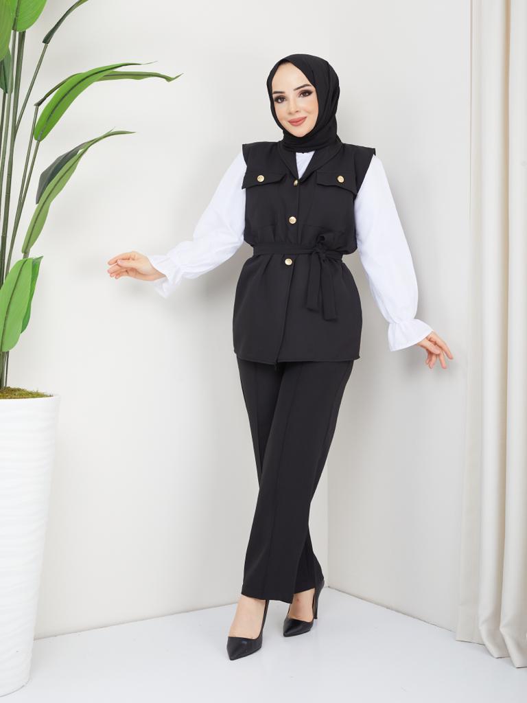BNG Women Vest Hijab 3 Piece Set Black - Clermont