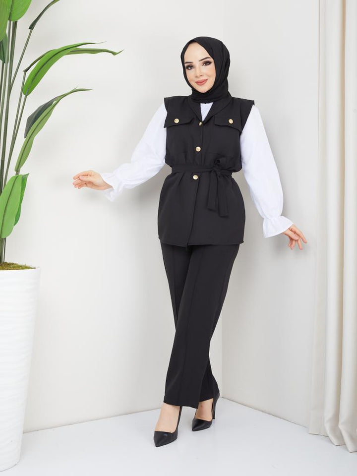 BNG Women Vest Hijab 3 Piece Set Black - Clermont