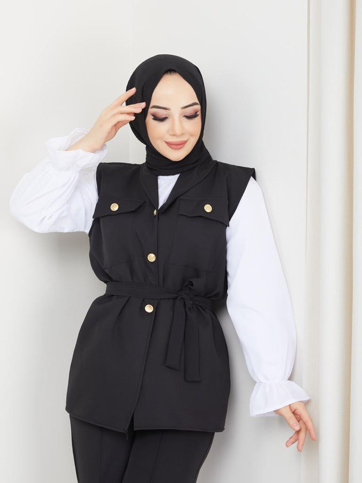 BNG Women Vest Hijab 3 Piece Set Black - Clermont