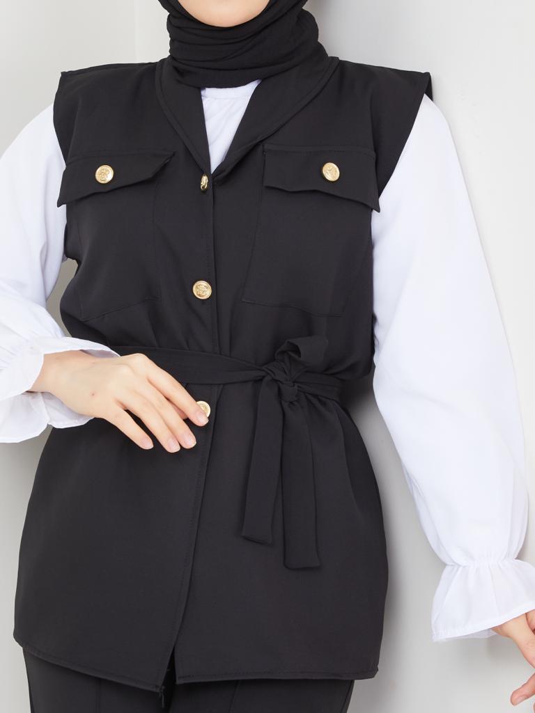 BNG Women Vest Hijab 3 Piece Set Black - Clermont
