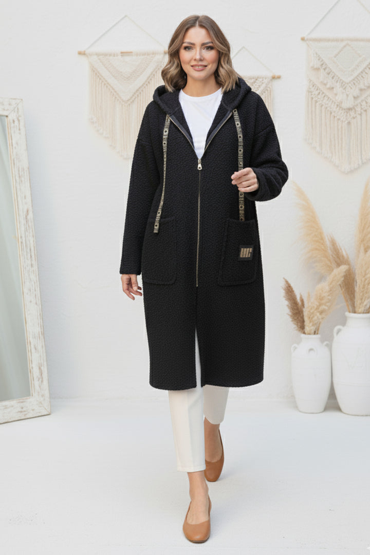 BNG Women Fermuarlı Peluş Kap Z4739 Siyah - Woburn