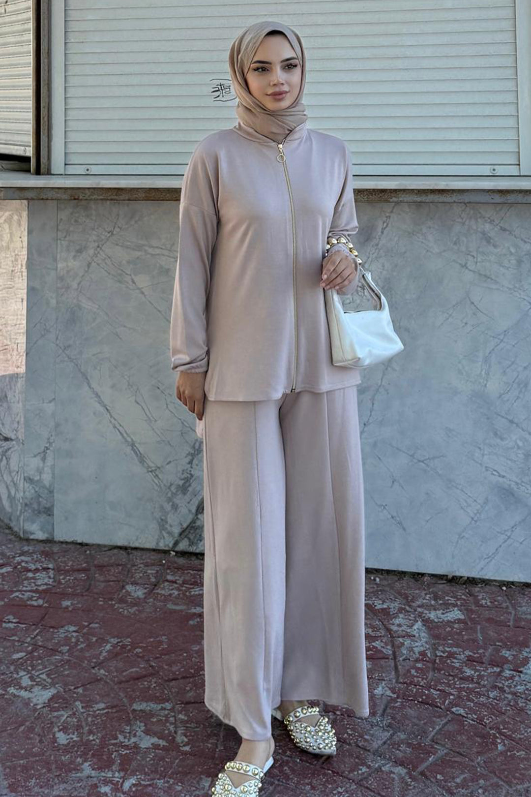 BNG Women Zippered Two-Piece Set Z5699 Beige - Bad Vilbel