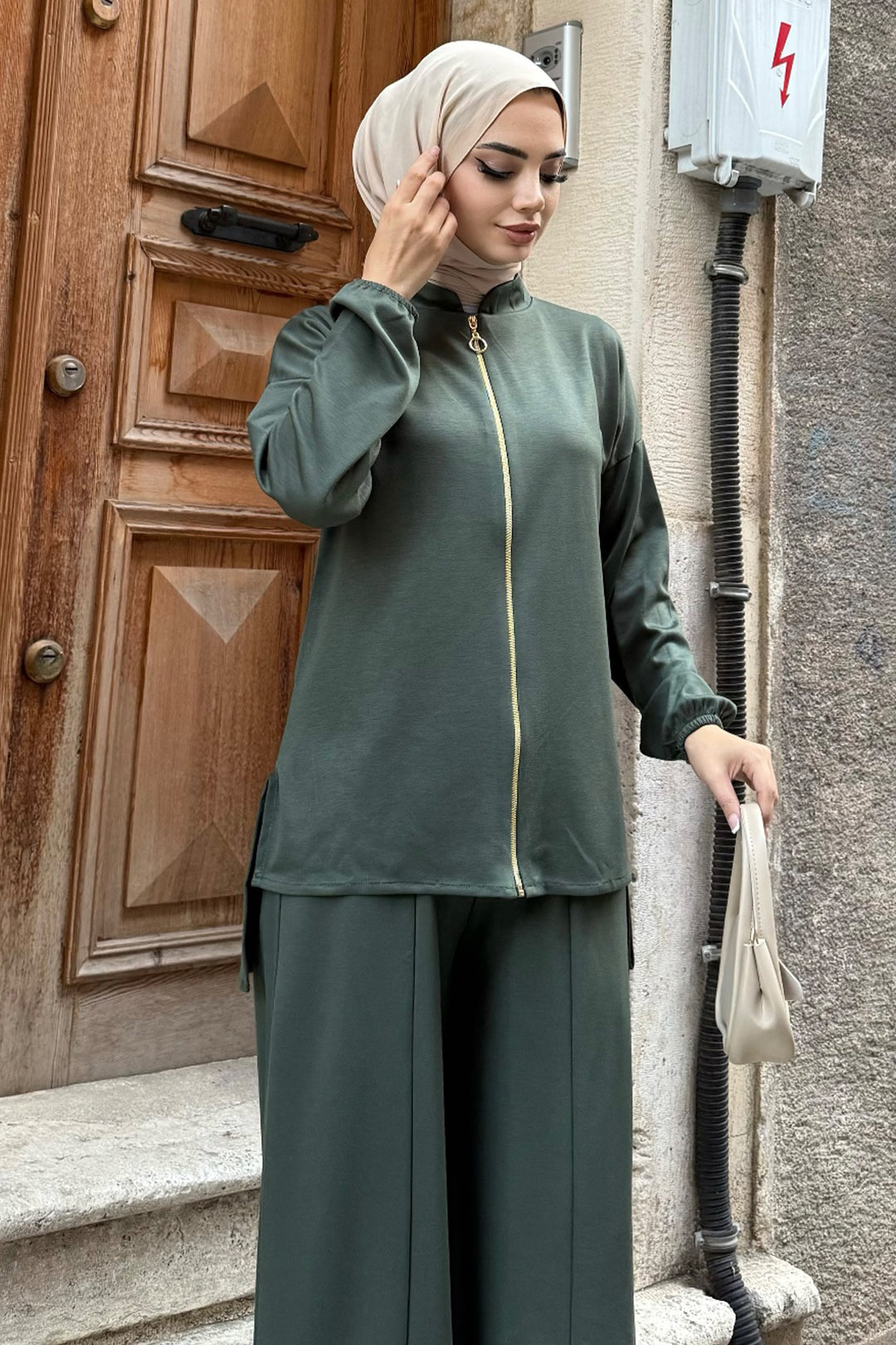 BNG Women Fermuarlı İkili Takım Z5699 Zümrüt Yeşili - Glyfáda