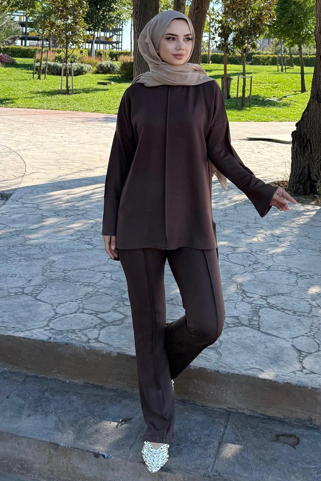 BNG Women Sewing Detailed Two-Piece Set Z5689 Brown - Acharnés