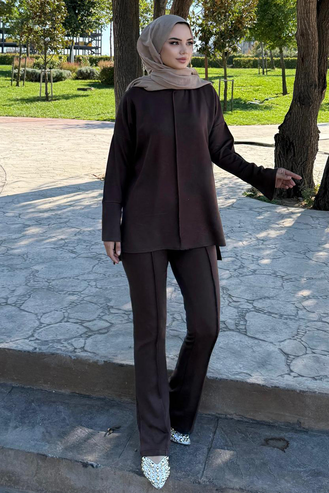 BNG Women Sewing Detailed Two-Piece Set Z5689 Brown - Acharnés