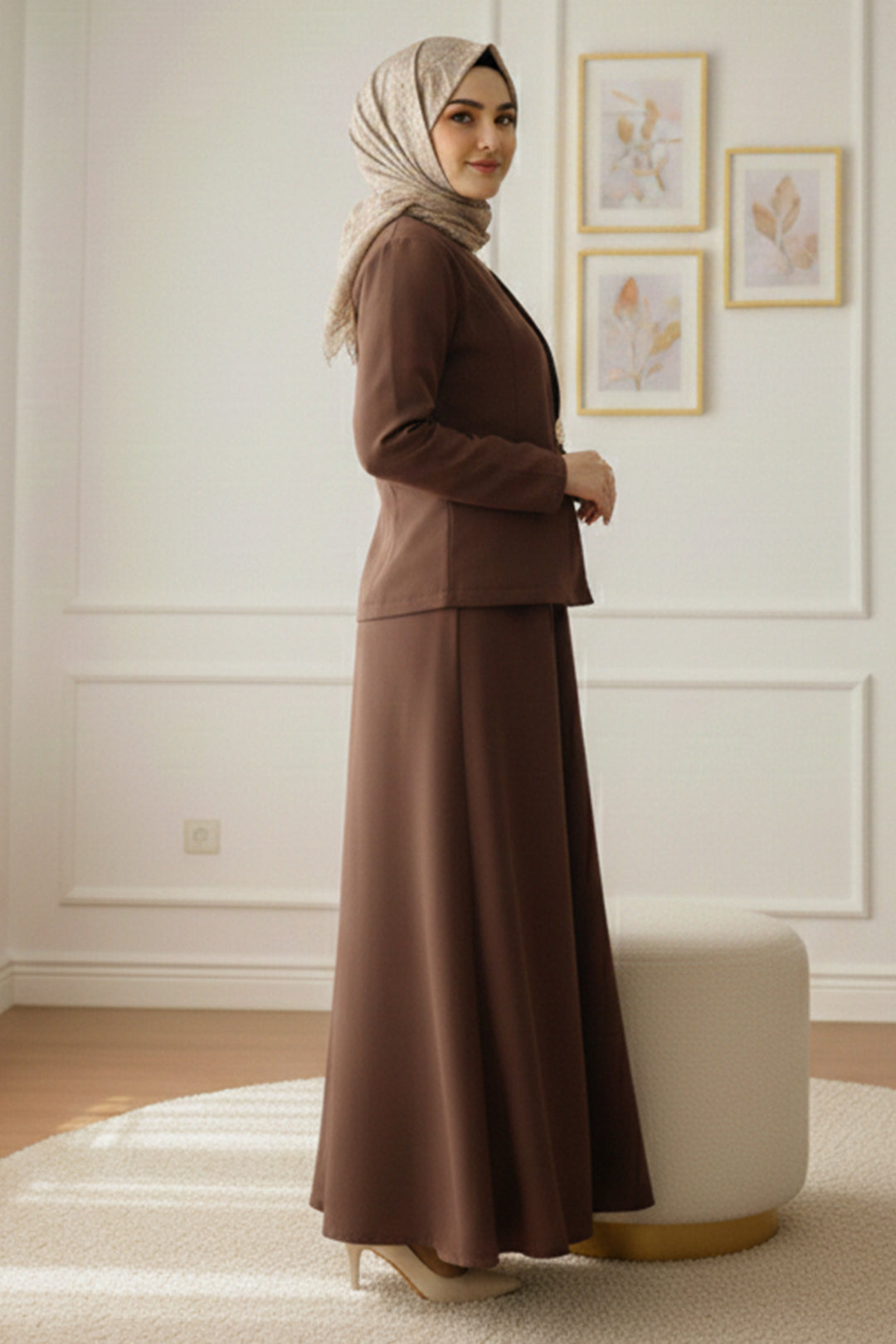 BNG Women Broşlu Ceket Takım Z5726 Kahverengi - Morley