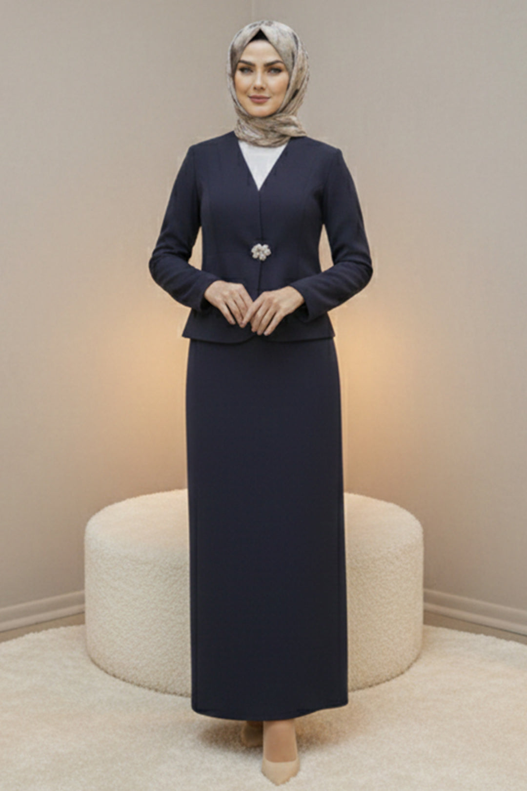 BNG Women Broşlu Ceket Takım Z5726 Lacivert - Solingen