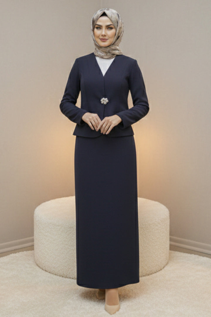 BNG Women Broşlu Ceket Takım Z5726 Lacivert - Solingen