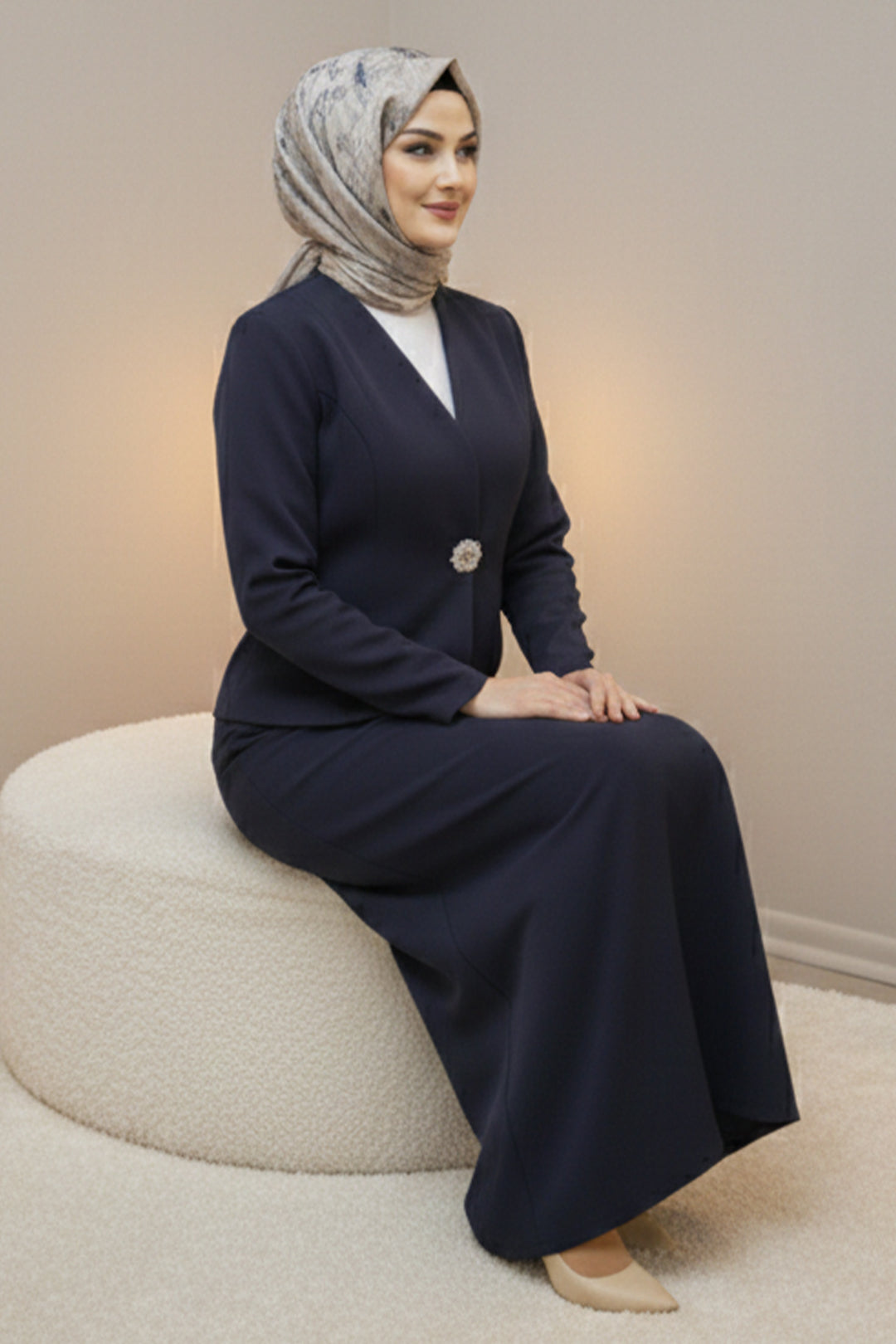 BNG Women Broşlu Ceket Takım Z5726 Lacivert - Solingen