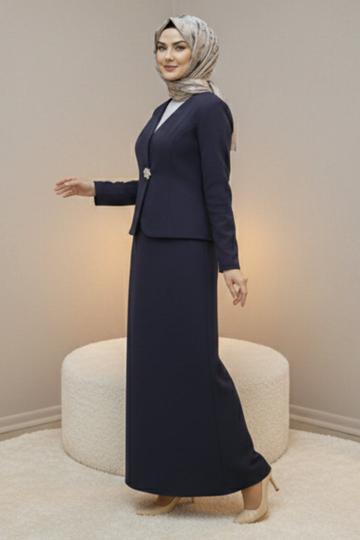 BNG Women Broşlu Ceket Takım Z5726 Lacivert - Solingen