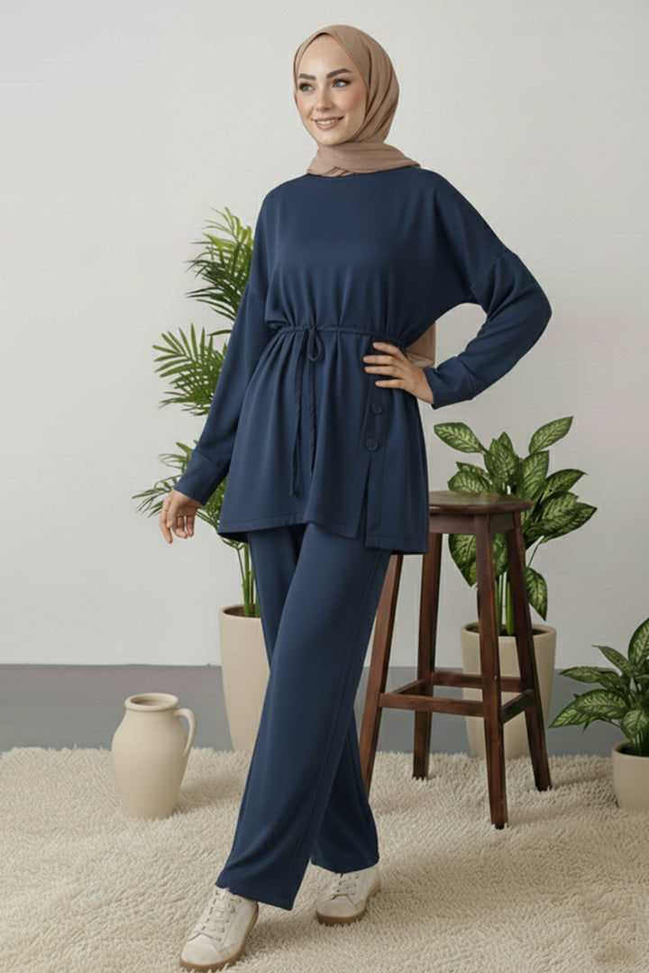 BNG Women Düğme Detaylı Tunik Takım Z5712 Antrasit - Savigny-sur-Orge