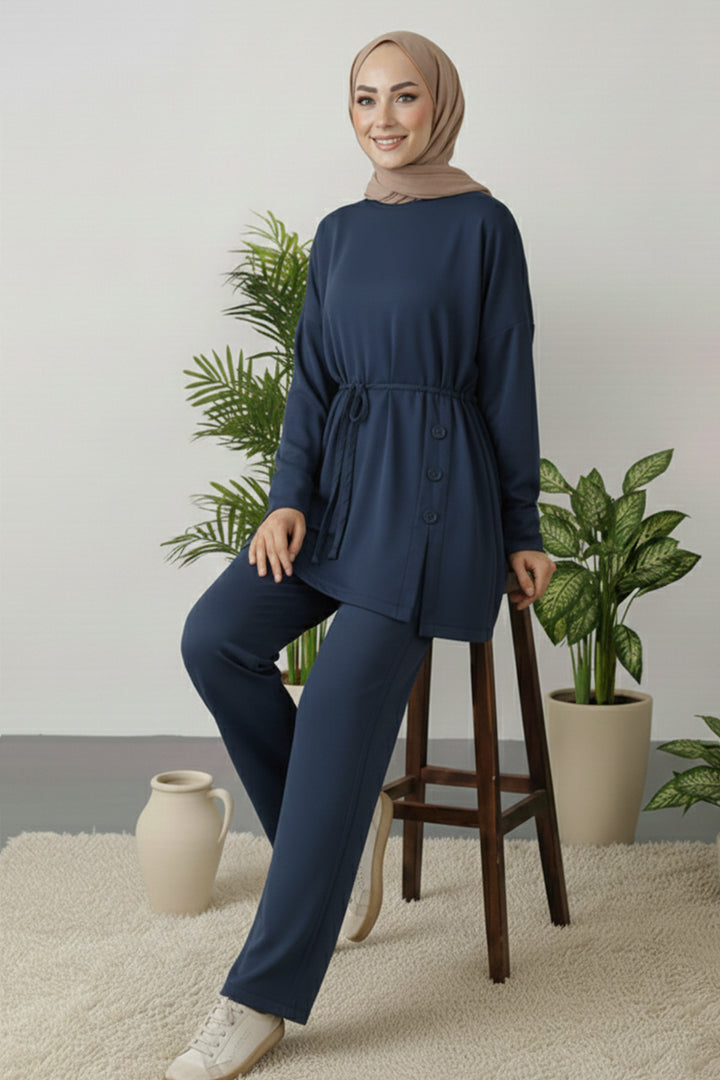BNG Women Düğme Detaylı Tunik Takım Z5712 Antrasit - Savigny-sur-Orge