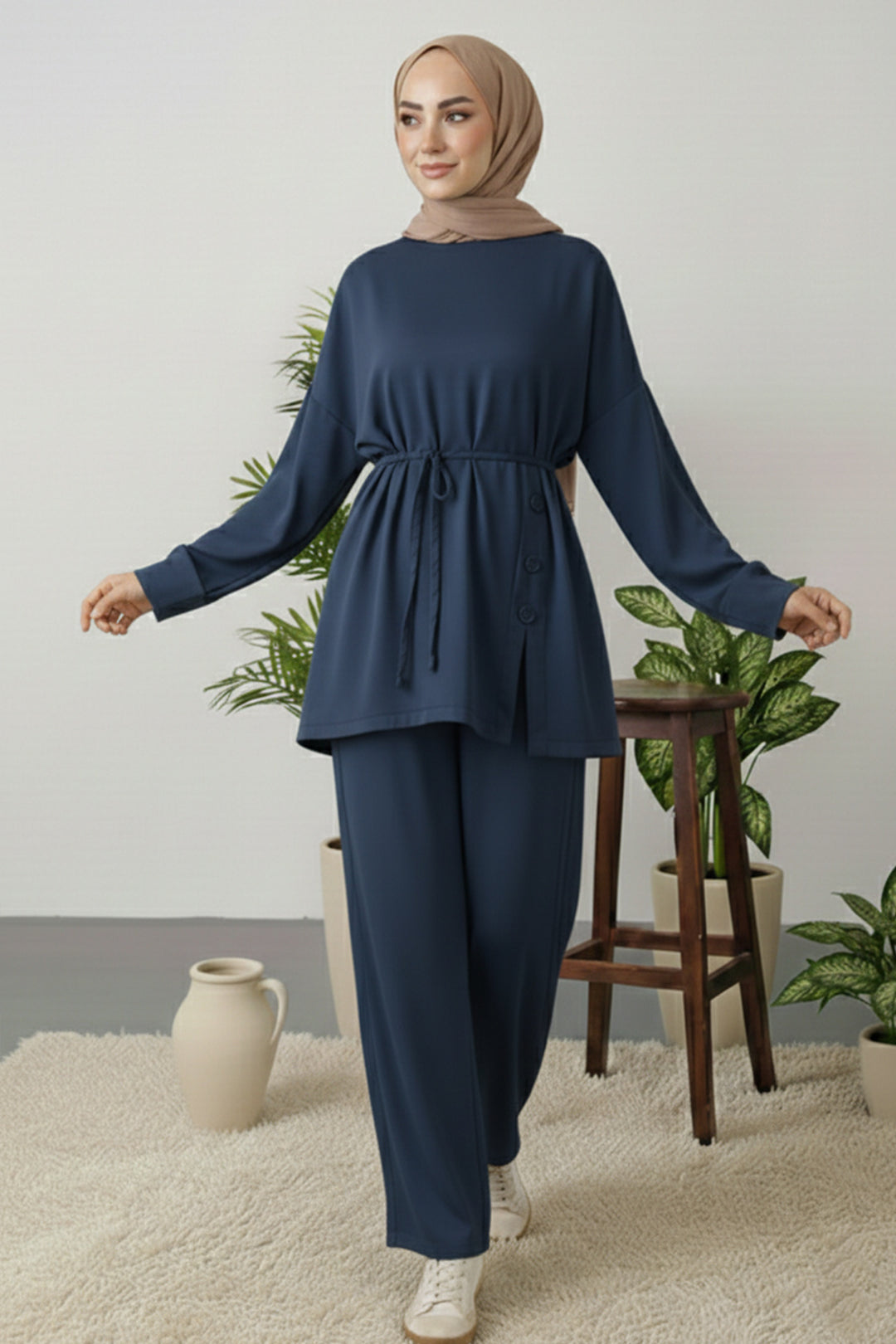 BNG Women Düğme Detaylı Tunik Takım Z5712 Antrasit - Savigny-sur-Orge