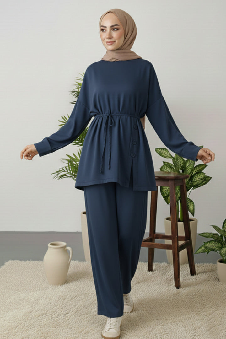 BNG Women Düğme Detaylı Tunik Takım Z5712 Antrasit - Savigny-sur-Orge