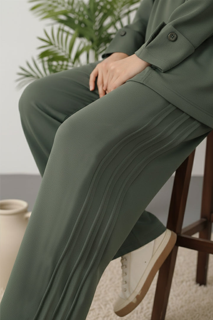 BNG Women Düğme Detaylı Tunik Takım Z5712 Haki - Santa Clarita