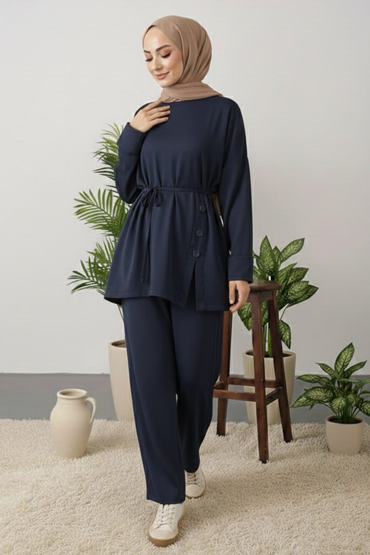 BNG Women Düğme Detaylı Tunik Takım Z5712 Lacivert - Chula Vista