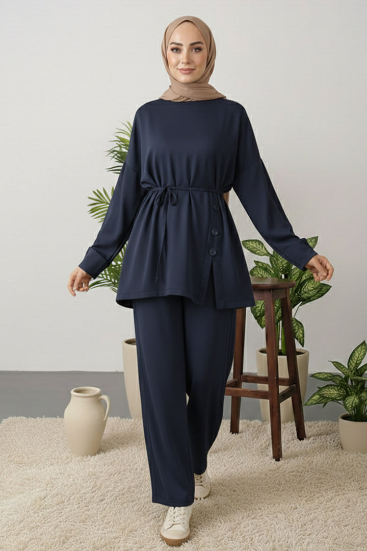 BNG Women Düğme Detaylı Tunik Takım Z5712 Lacivert - Chula Vista