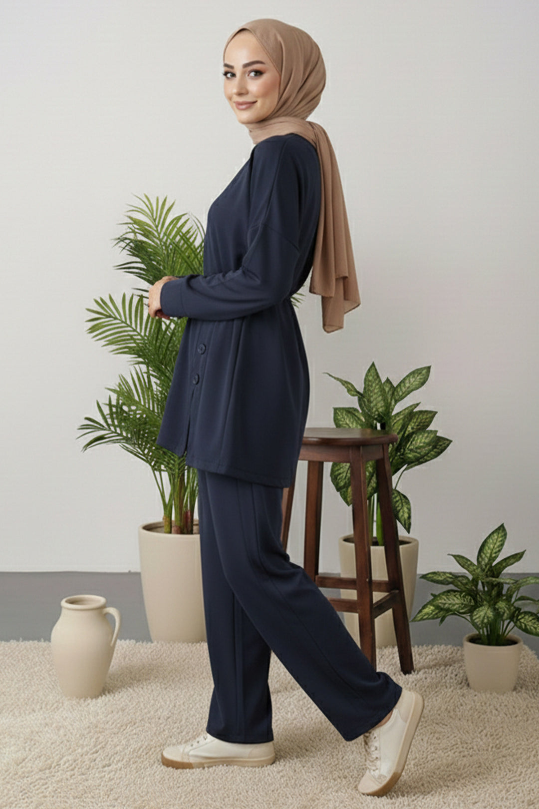 BNG Women Düğme Detaylı Tunik Takım Z5712 Lacivert - Chula Vista