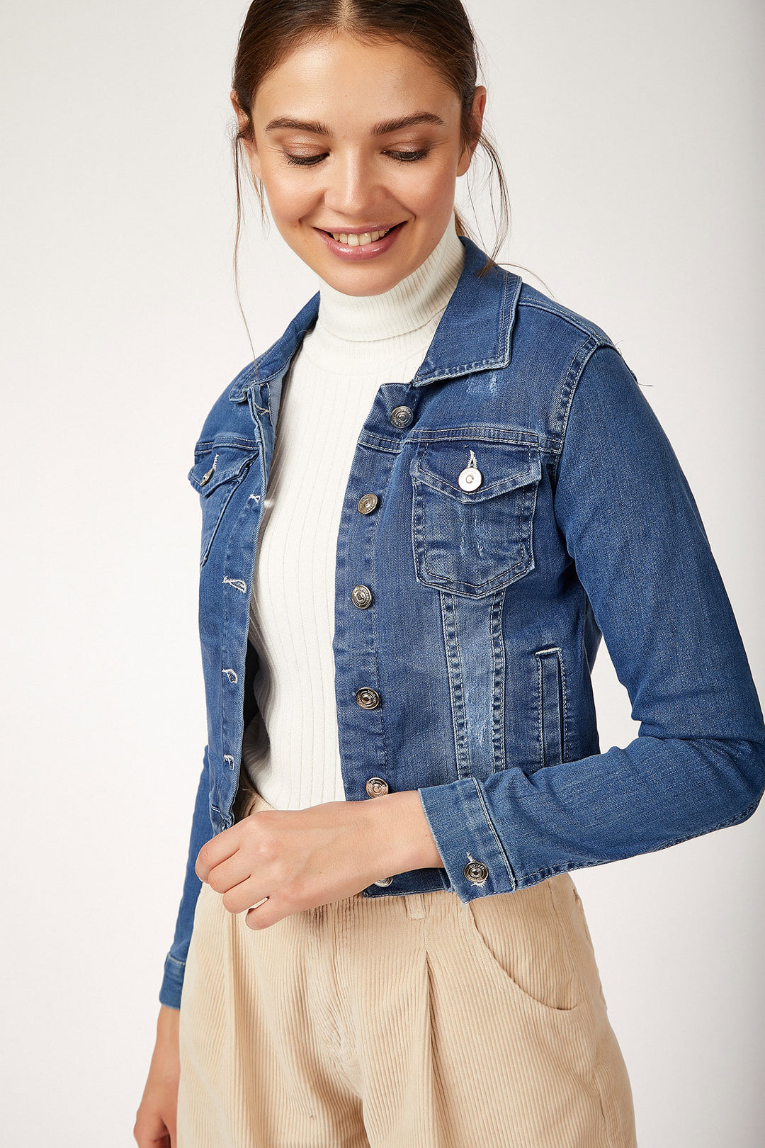 BGD Women Cepli Kot Ceket - Mavi - Tivoli