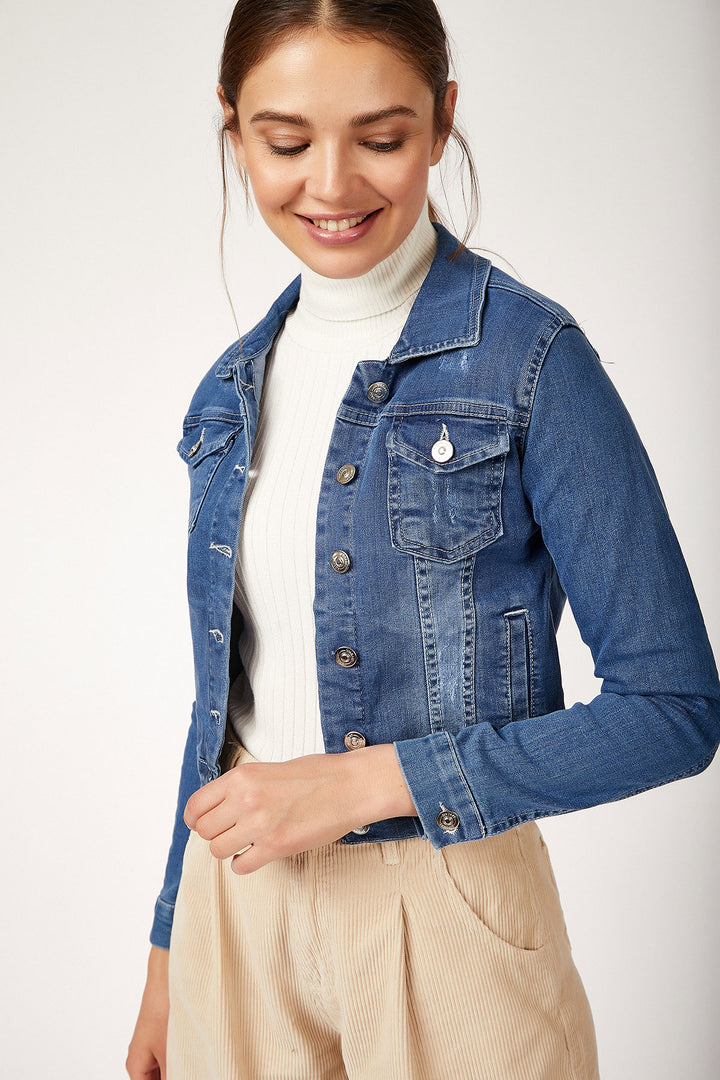 BGD Women Cepli Kot Ceket - Mavi - Tivoli