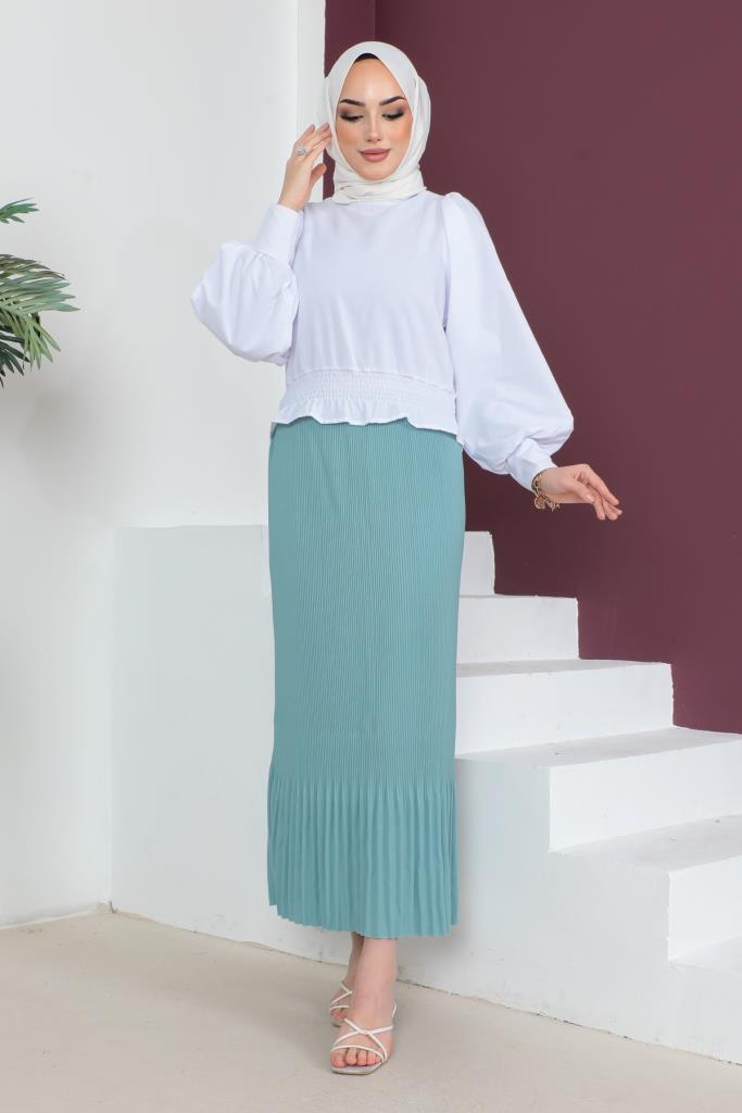 BNG Women - Pleated Hijab Skirt in Mint Green - Clermont
