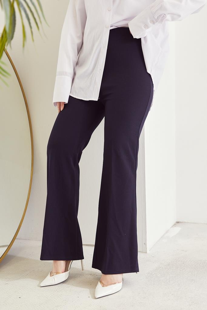 BNG Women Navy Blue Wide Leg Fabric Pants - Clermont