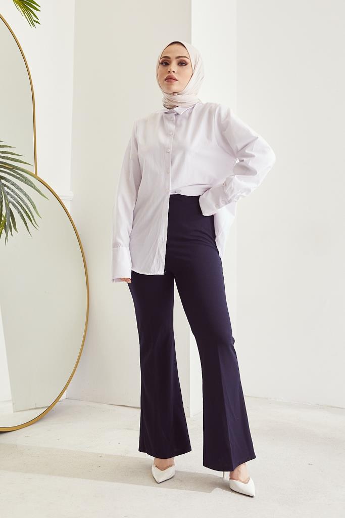 BNG Women Navy Blue Wide Leg Fabric Pants - Clermont