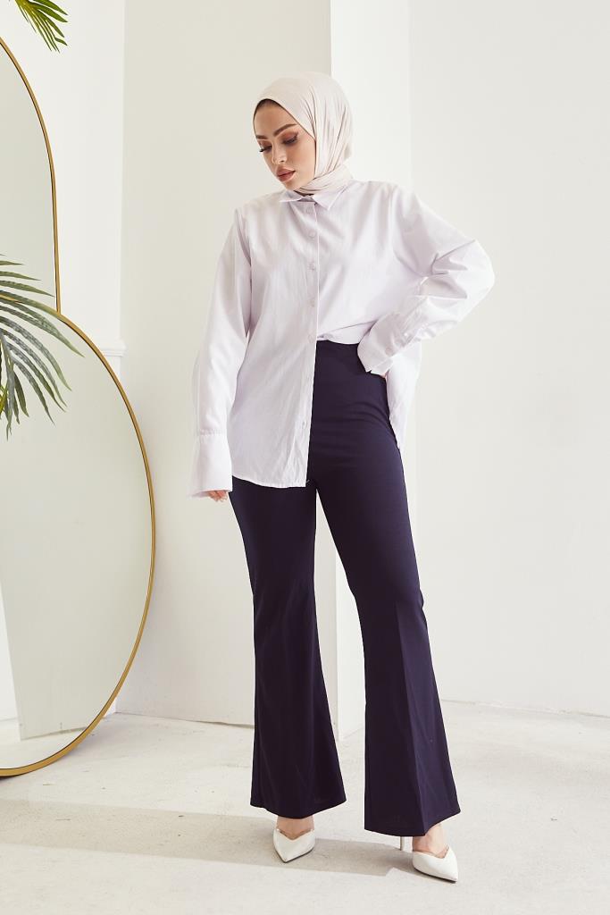 BNG Women Navy Blue Wide Leg Fabric Pants - Clermont