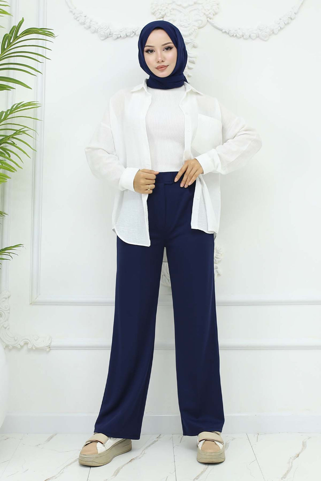 BNG Women Wide Leg Palazzo Pants Navy Blue 3044 - Ravenna