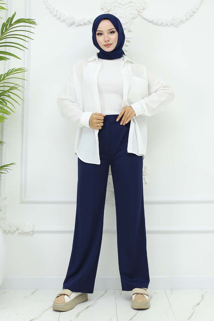 BNG Women Wide Leg Palazzo Pants Navy Blue 3044 - Ravenna