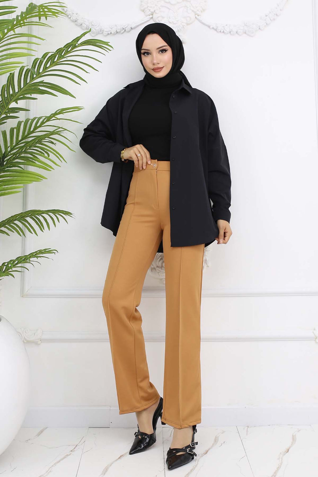 BNG Women Düğmeli Palazzo Pantolon Camel 3043 - Oceanside