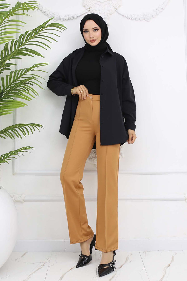 BNG Women Düğmeli Palazzo Pantolon Camel 3043 - Oceanside