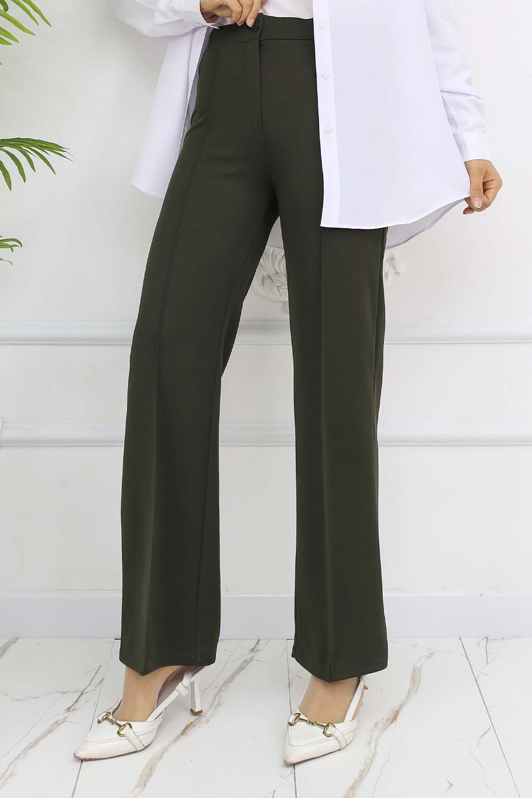 BNG Women Buttoned Palazzo Pants Khaki 3043 - Mission Viejo