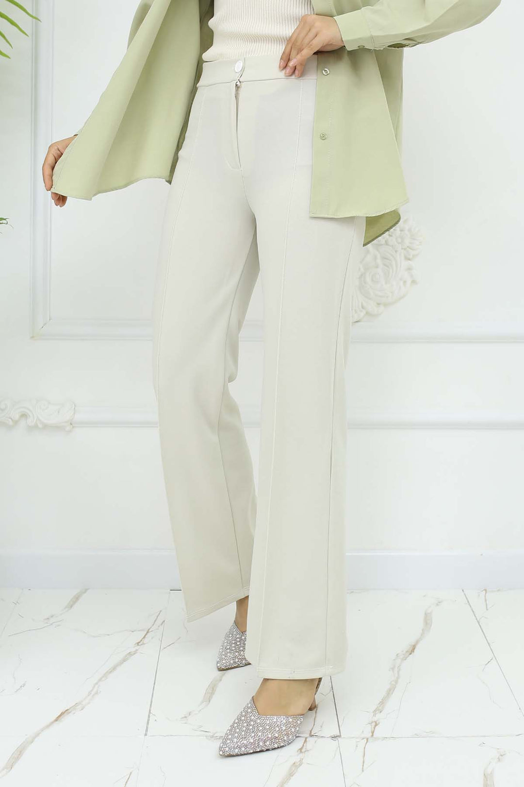 BNG Women Buttoned Palazzo Pants Stone Color 3043 - Sicklerville