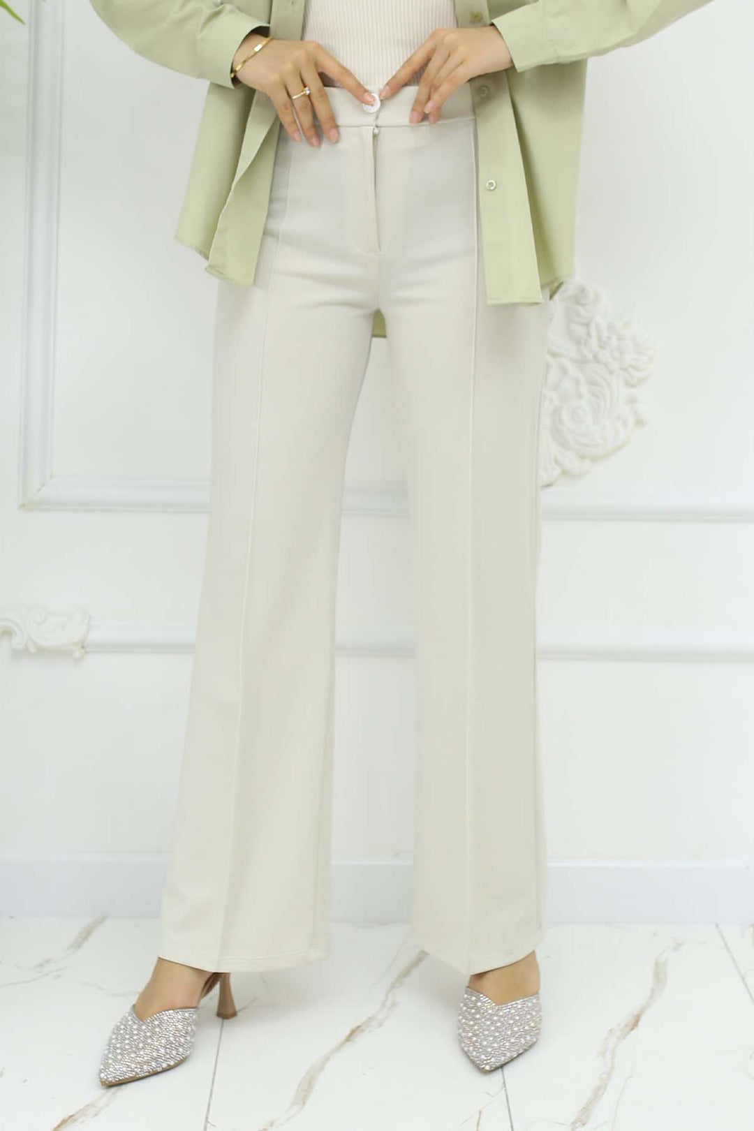 BNG Women Buttoned Palazzo Pants Stone Color 3043 - Sicklerville