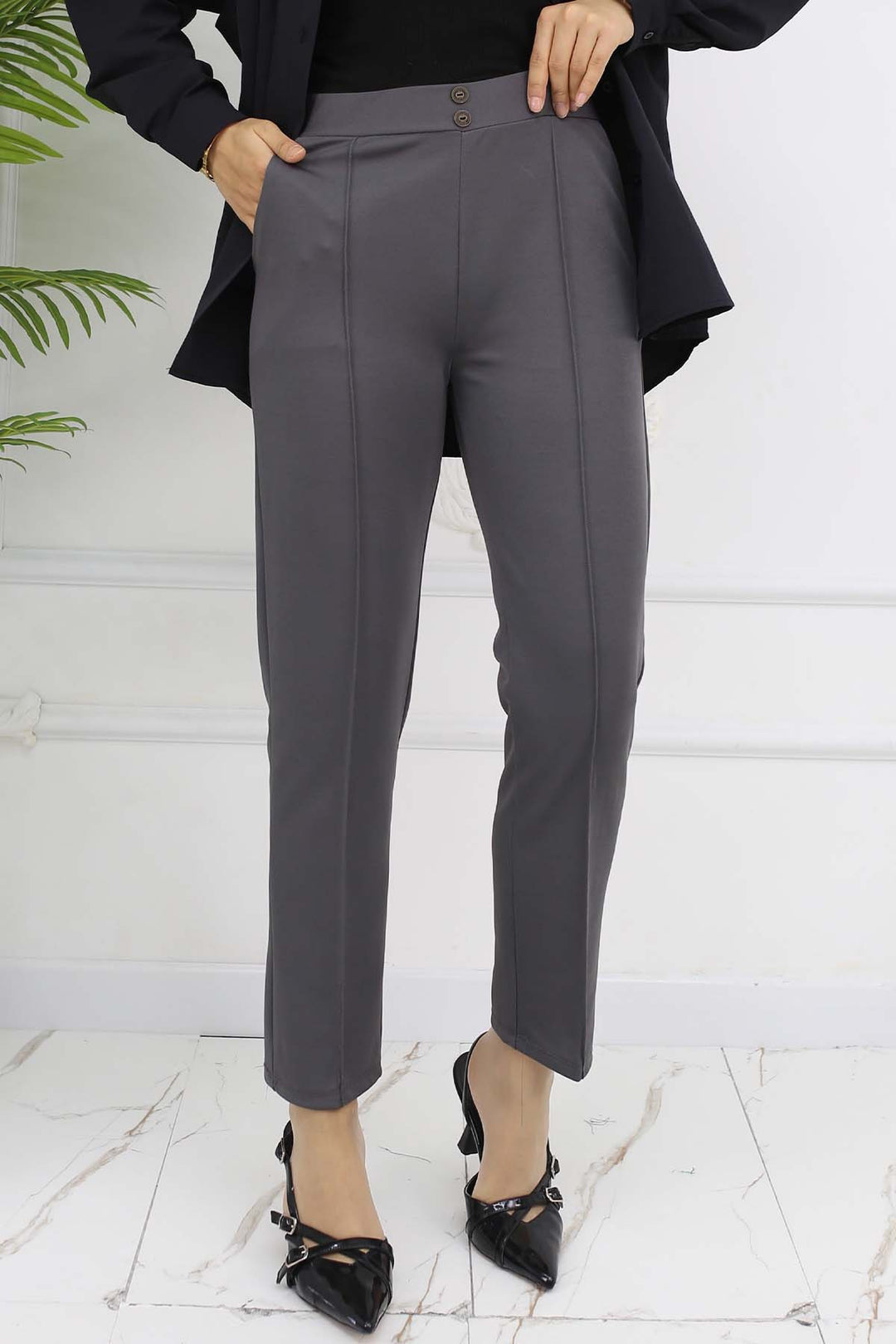 BNG Women Double Button Detailed Carrot Pants Anthracite 3045 - Rovenky