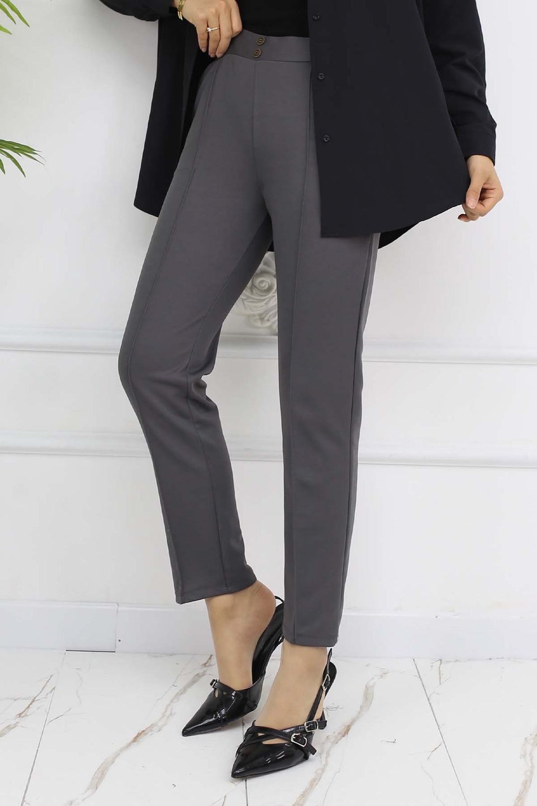 BNG Women Double Button Detailed Carrot Pants Anthracite 3045 - Rovenky