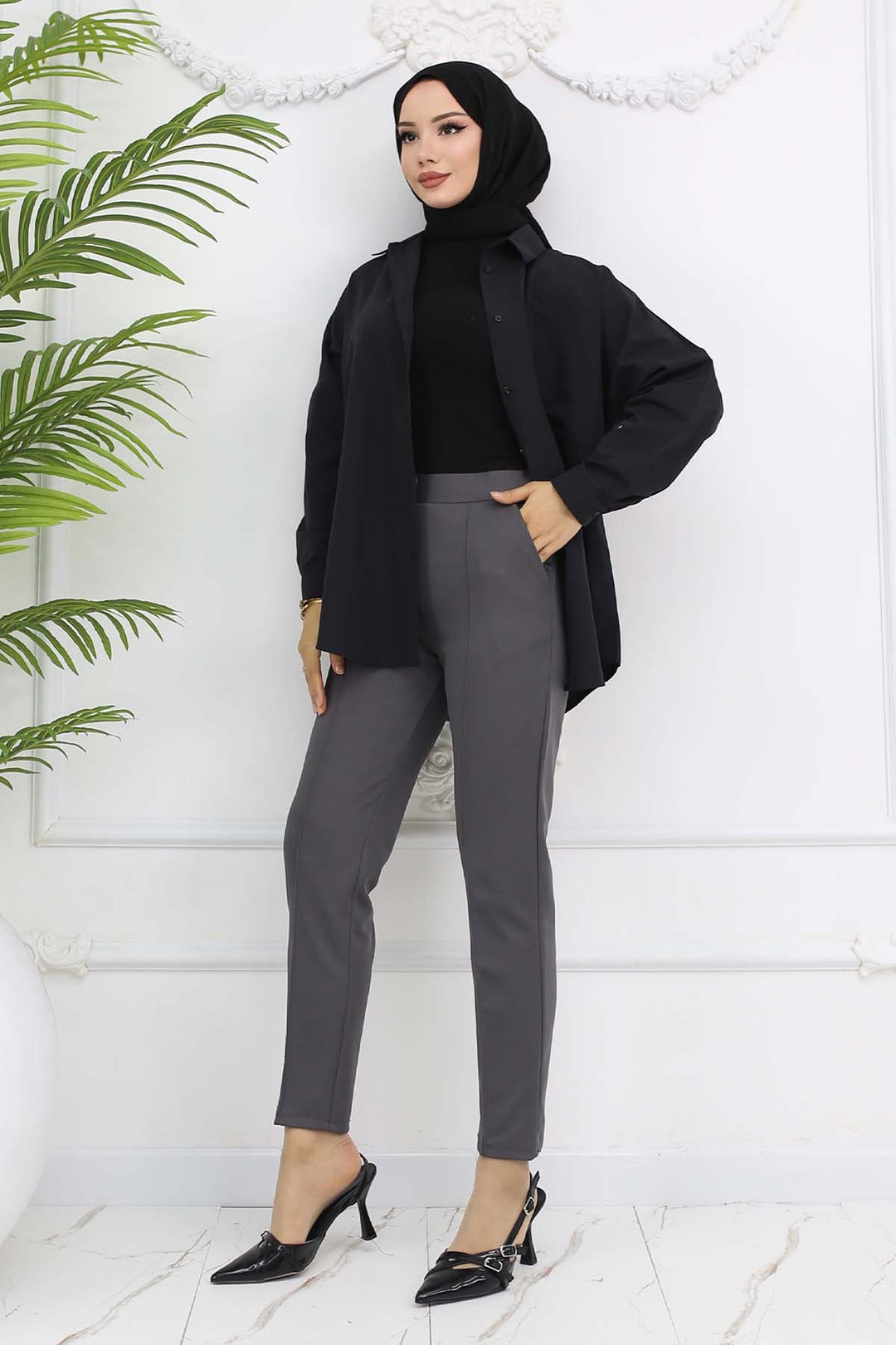 BNG Women Double Button Detailed Carrot Pants Anthracite 3045 - Rovenky