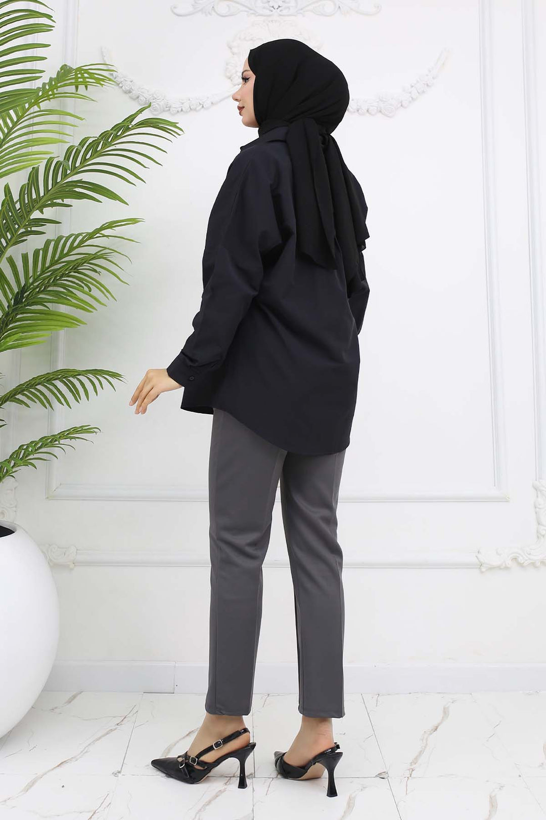 BNG Women Double Button Detailed Carrot Pants Anthracite 3045 - Rovenky