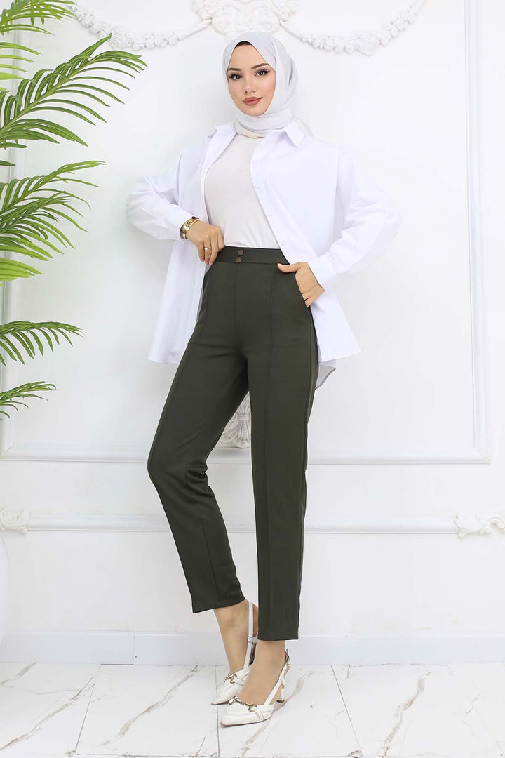 BNG Women Double Button Detailed Cargo Carrot Pants Khaki 3045 - Lees Summit