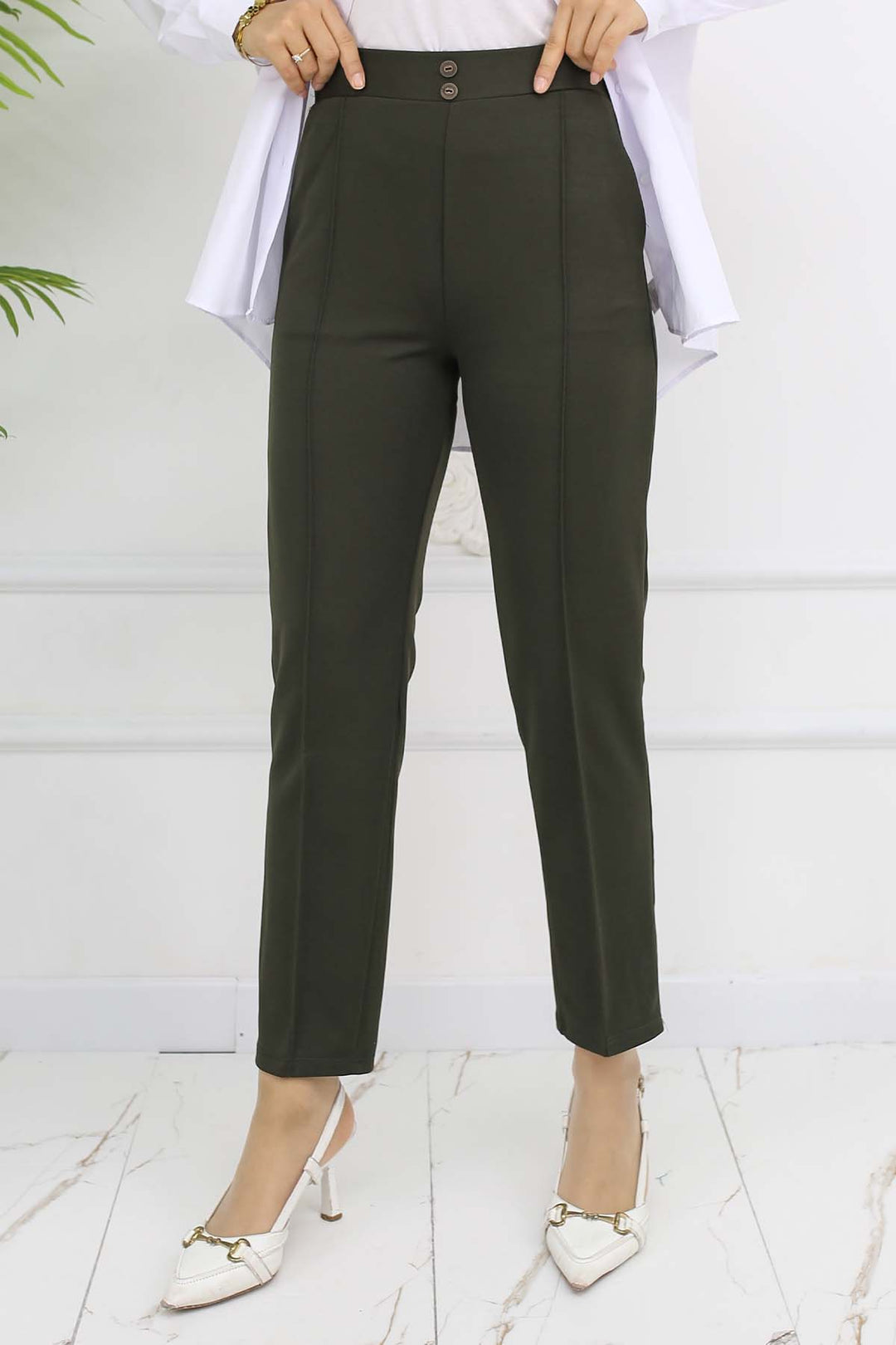 BNG Women Double Button Detailed Cargo Carrot Pants Khaki 3045 - Lees Summit