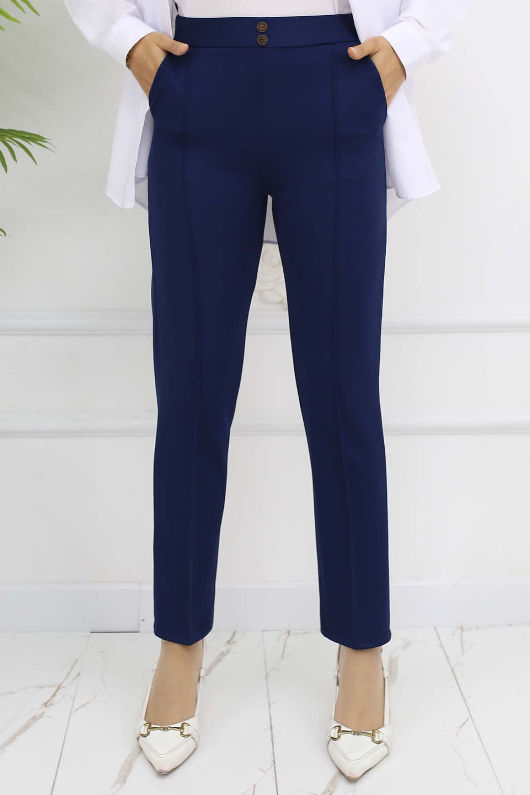 BNG Women Double Button Detailed Carrot Pants Navy Blue 3045 - Koblenz