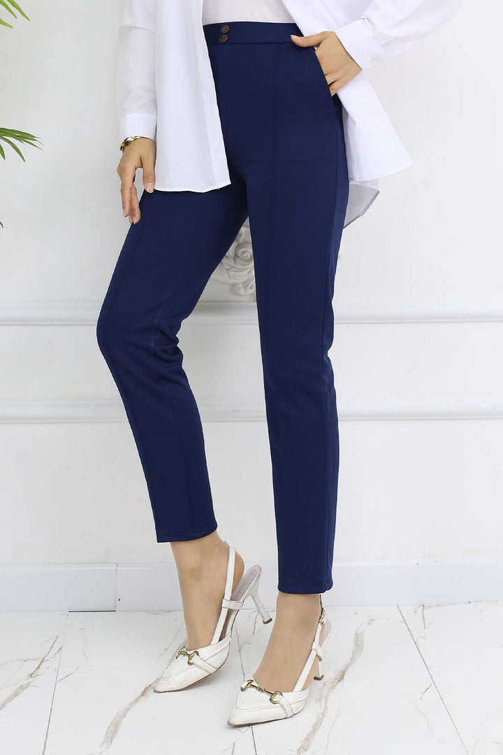BNG Women Double Button Detailed Carrot Pants Navy Blue 3045 - Koblenz