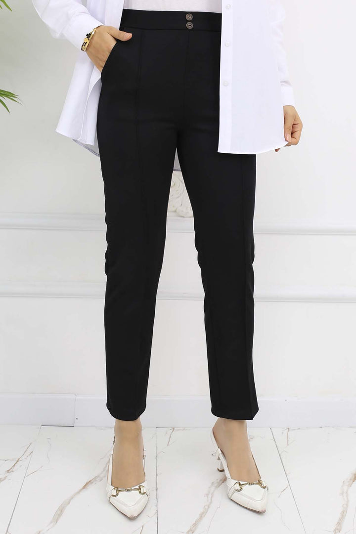 BNG Women Double Button Detailed Carrot Pants with Pockets Black 3045 - Amarillo