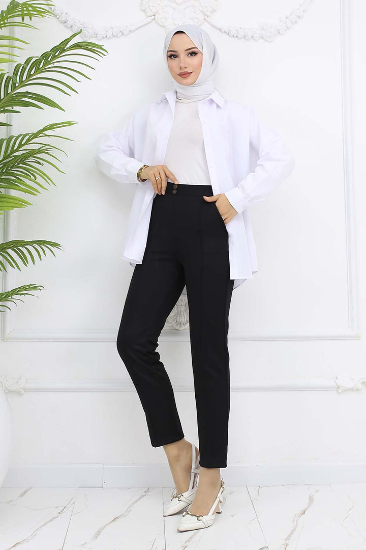 BNG Women Double Button Detailed Carrot Pants with Pockets Black 3045 - Amarillo