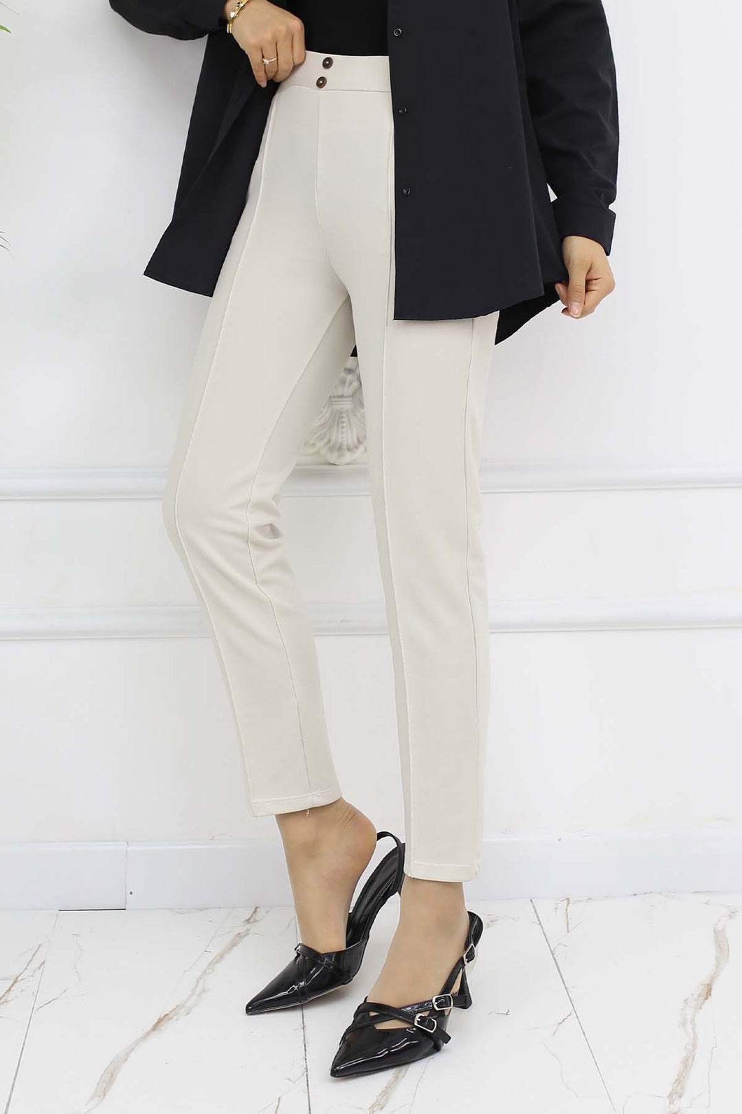 BNG Women Double Button Detailed Carrot Pants with Pockets Stone Color 3045 - Tübingen