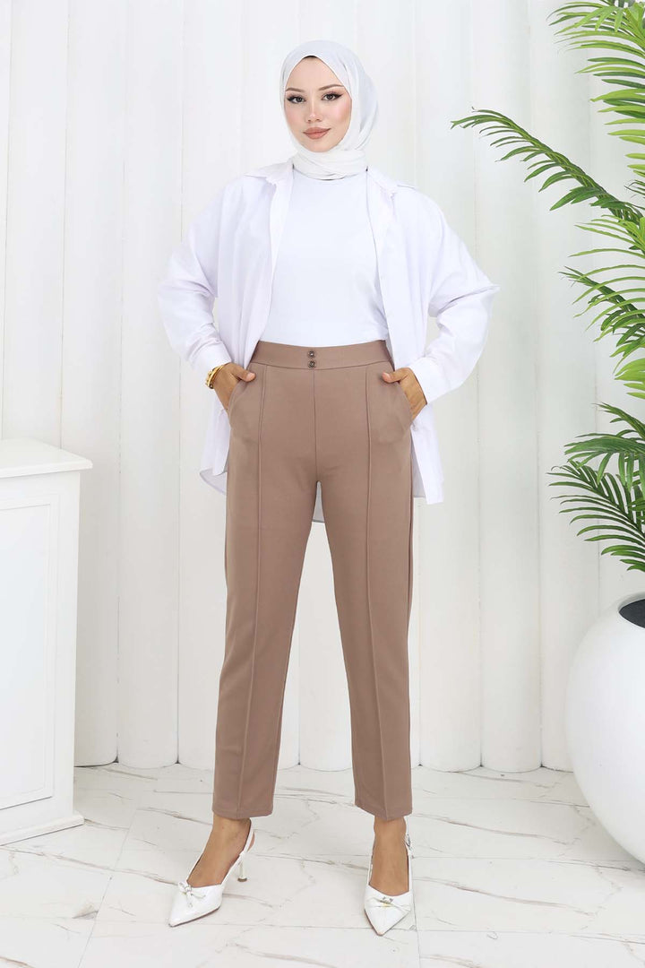 BNG Women Double Button Detailed Carrot Pants with Pockets Mink 3045 - Puteaux